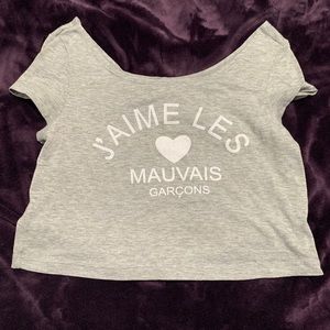 grey off shoulder top